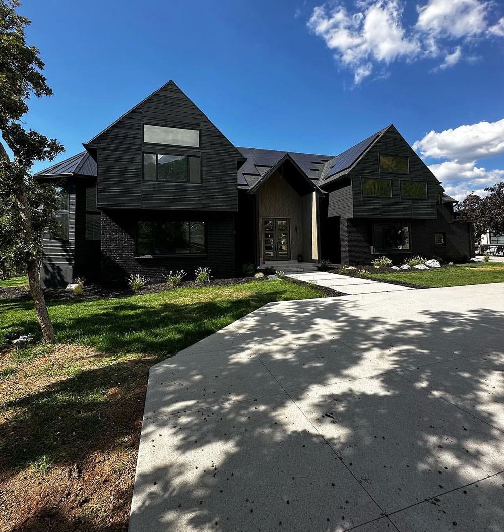 Finished modern black exterior home, Valley Painters project