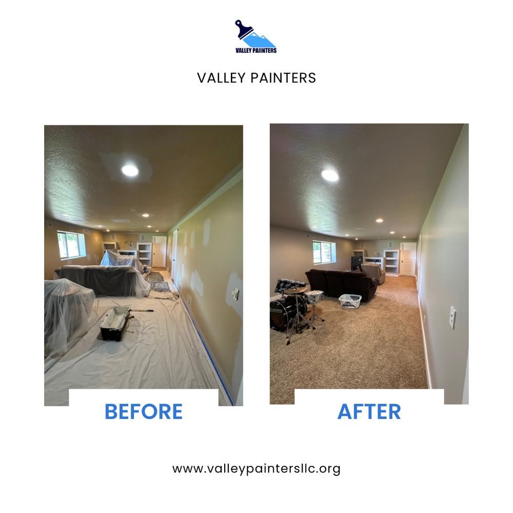 Before and after basement family room paint, Valley Painters LLC