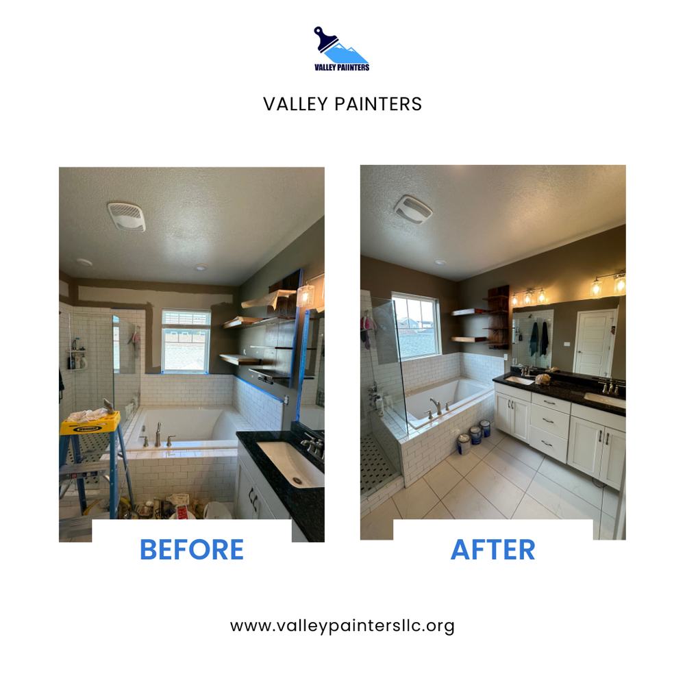 Before and after bathroom paint refresh, Valley Painters LLC