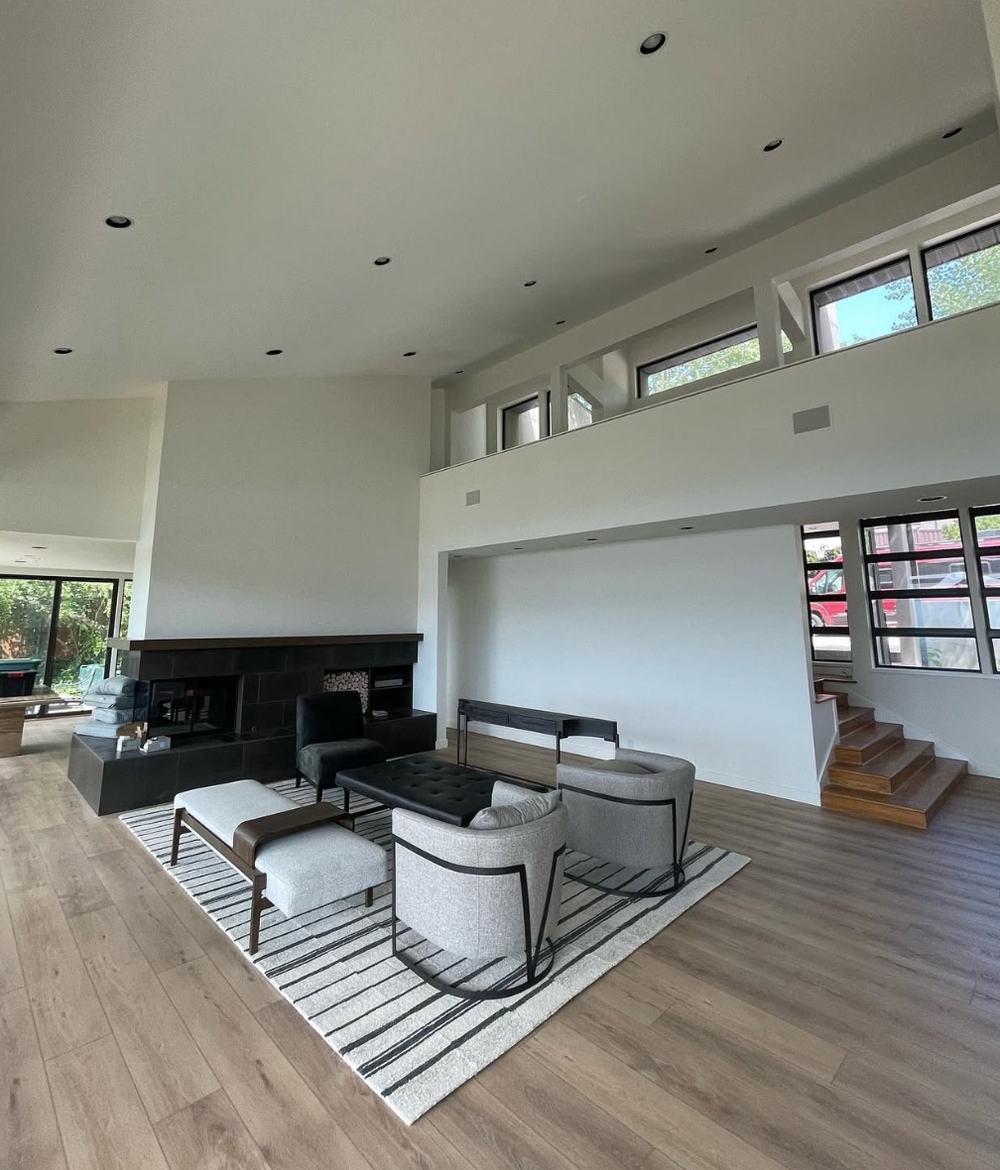 Finished great room with fireplace